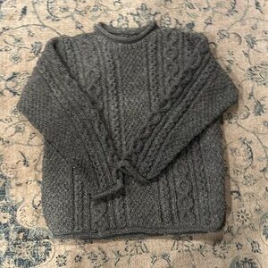Ishka Grey Wool Fisherman Style Vintage Sweater made in Ecuador EUC